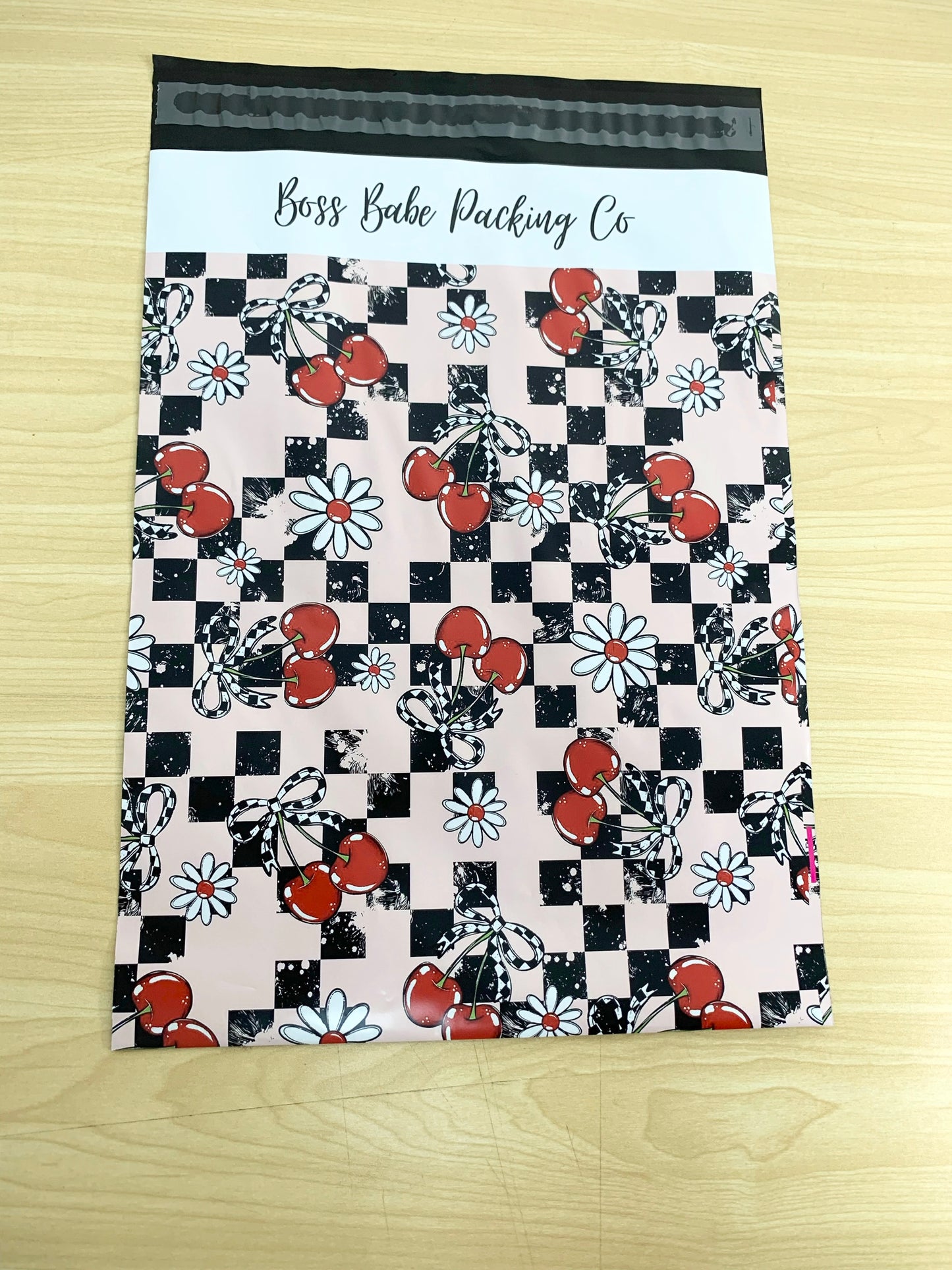 Cherry Black Checkered & Flowers Poly Mailer